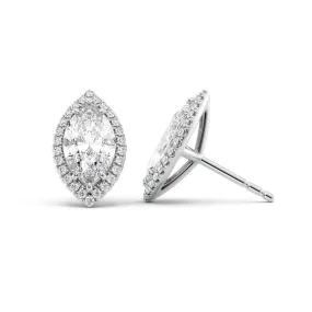 1 CTW Halo Stud Earrings Set With Marquise Lab Diamonds