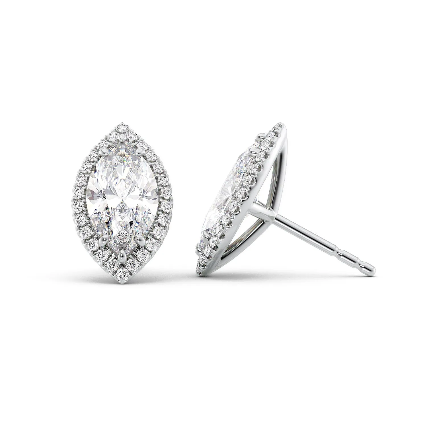 1 CTW Halo Stud Earrings Set With Marquise Lab Diamonds