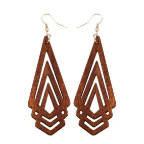1 Pair Natural Wooden Earrings Geometic Hollow Triangle Personality Simple Fashion Jewelry For Woman, Brown, White, Green, Wine Red