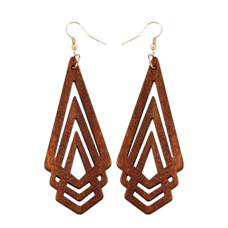 1 Pair Natural Wooden Earrings Geometic Hollow Triangle Personality Simple Fashion Jewelry For Woman, Brown, White, Green, Wine Red
