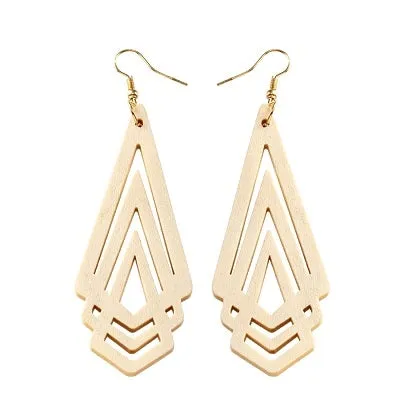 1 Pair Natural Wooden Earrings Geometic Hollow Triangle Personality Simple Fashion Jewelry For Woman, Brown, White, Green, Wine Red