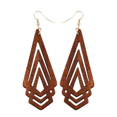 1 Pair Natural Wooden Earrings Geometic Hollow Triangle Personality Simple Fashion Jewelry For Woman, Brown, White, Green, Wine Red