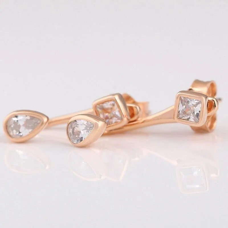 100% 925 Sterling Silver Pan Earring Rose Gold Fashion Square Romantic