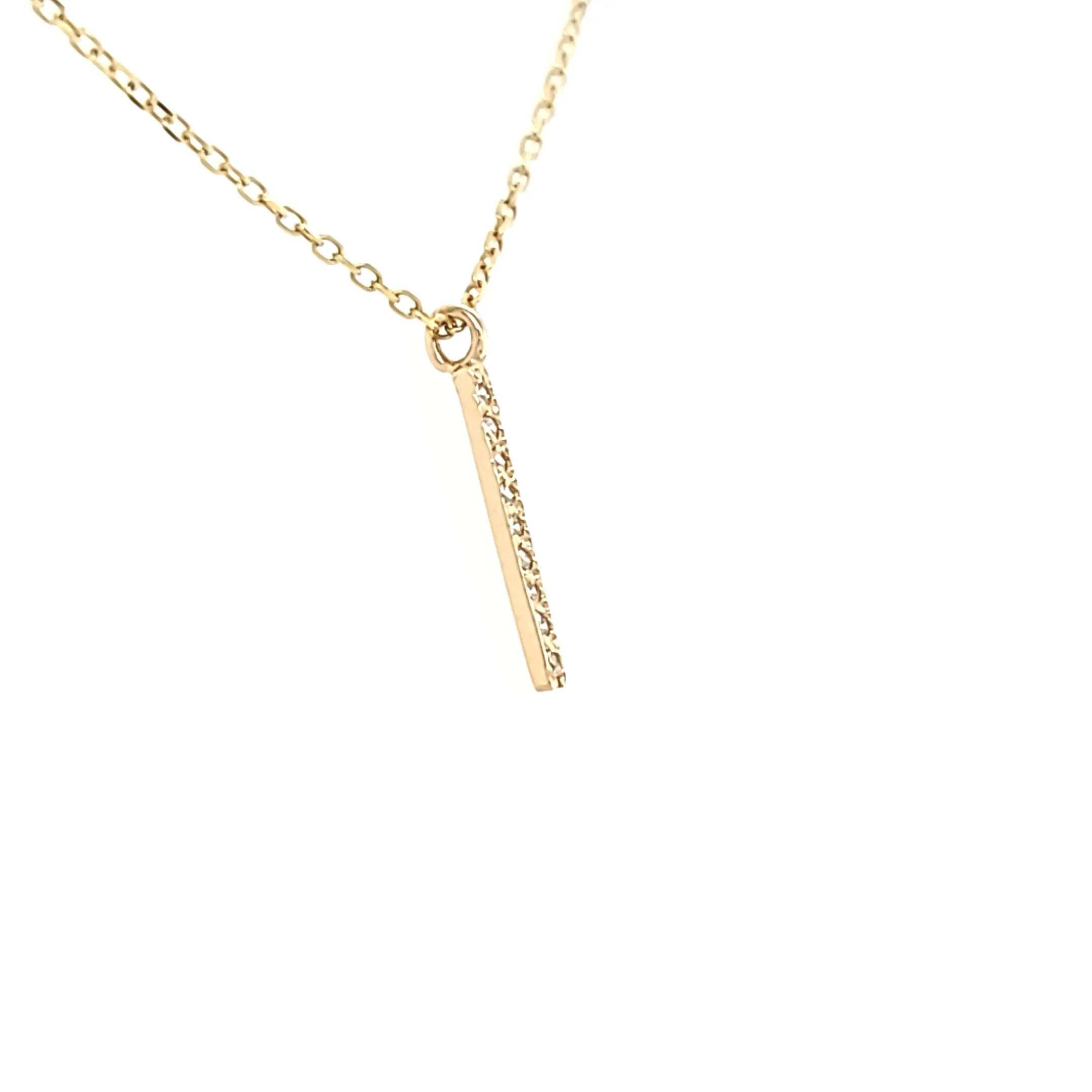 14k Yellow Gold Vertical Diamond Bar Necklace (I6437)