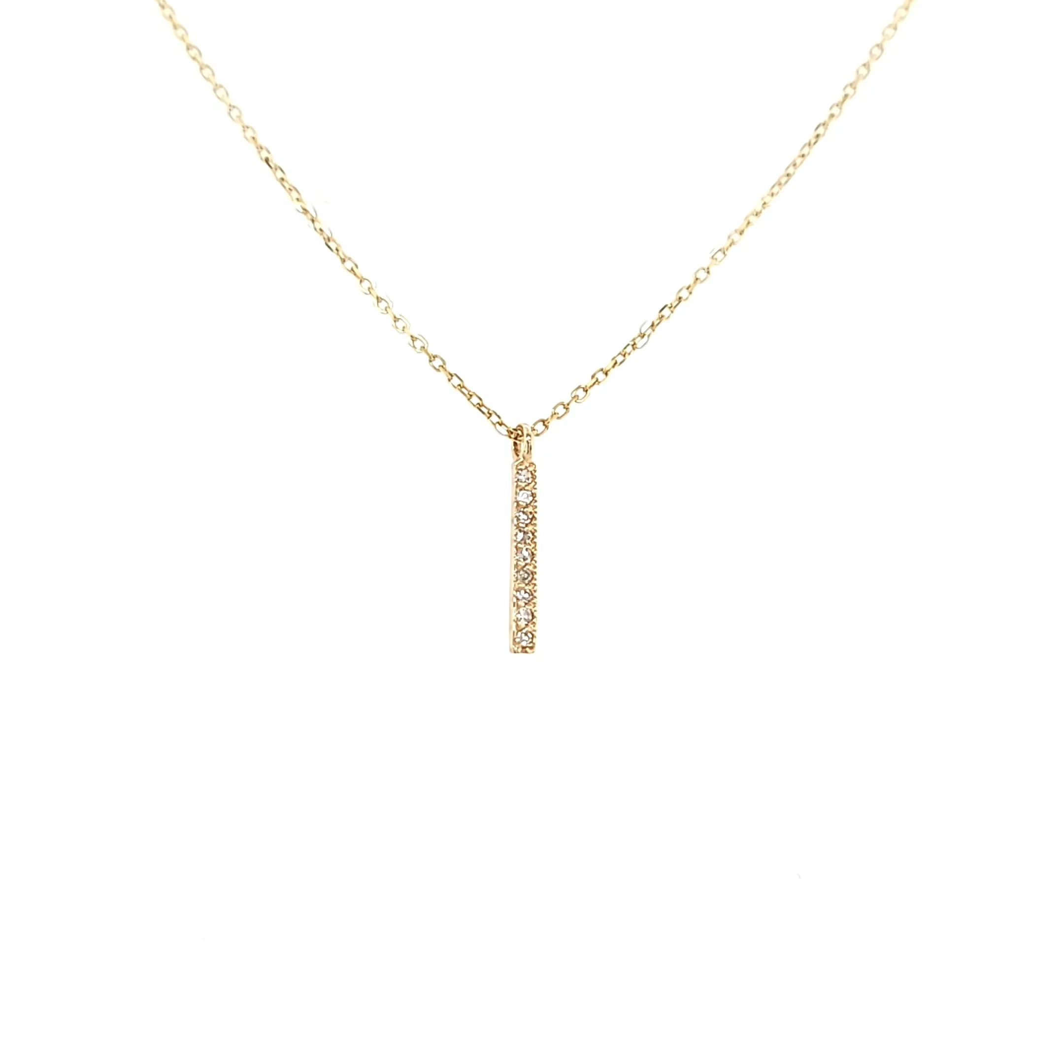 14k Yellow Gold Vertical Diamond Bar Necklace (I6437)