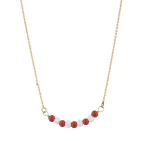 16" Gold Necklace with Alternating Cardinal/White Beads, 3" Ext.