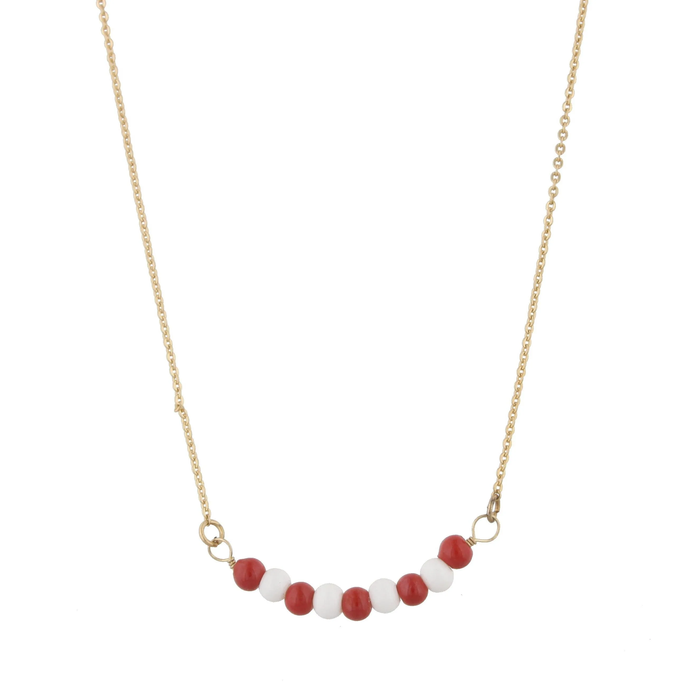 16" Gold Necklace with Alternating Cardinal/White Beads, 3" Ext.