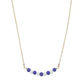 16" Gold Necklace with Alternating Royal Blue/White Beads, 3" Ext.