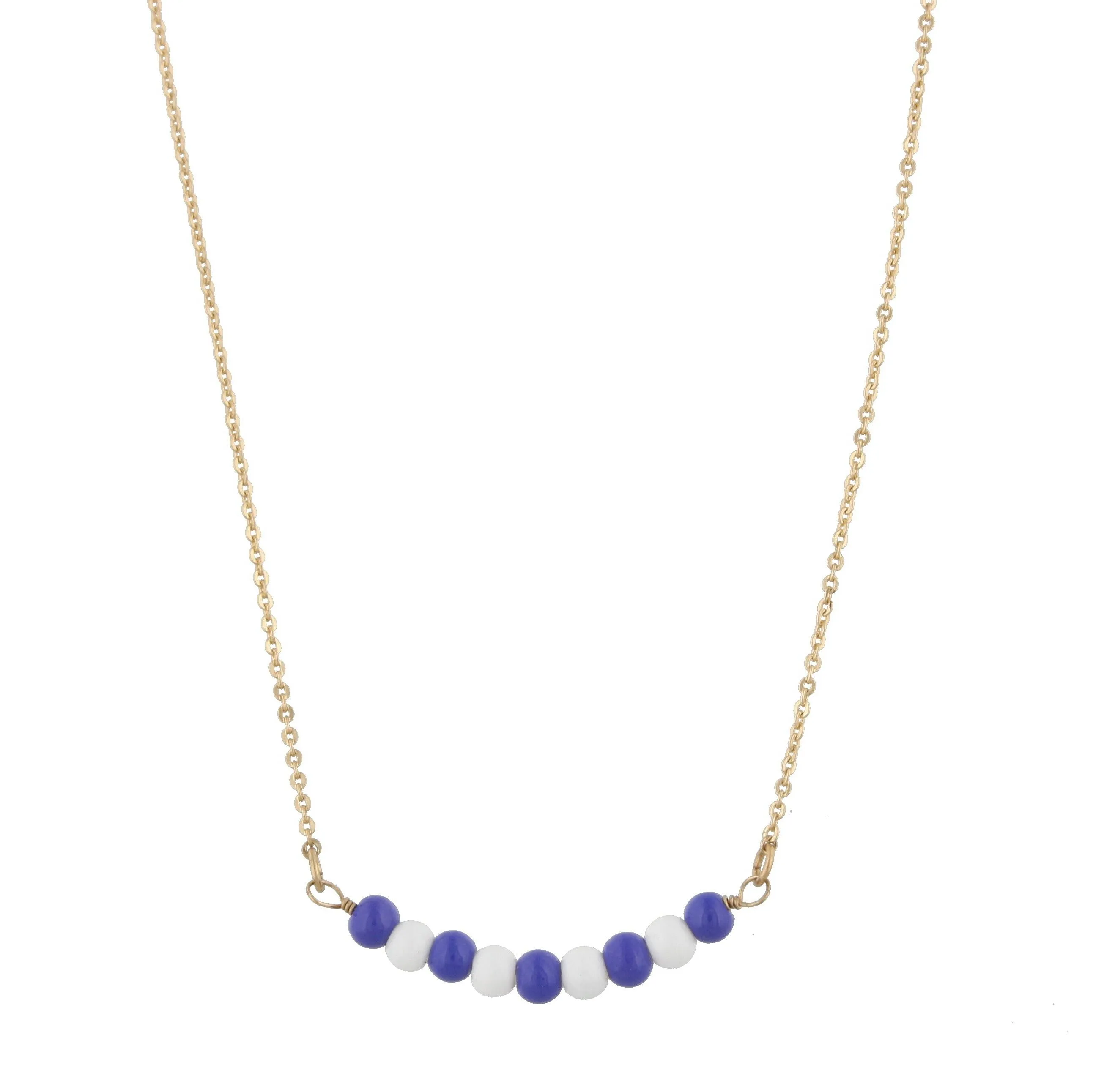 16" Gold Necklace with Alternating Royal Blue/White Beads, 3" Ext.