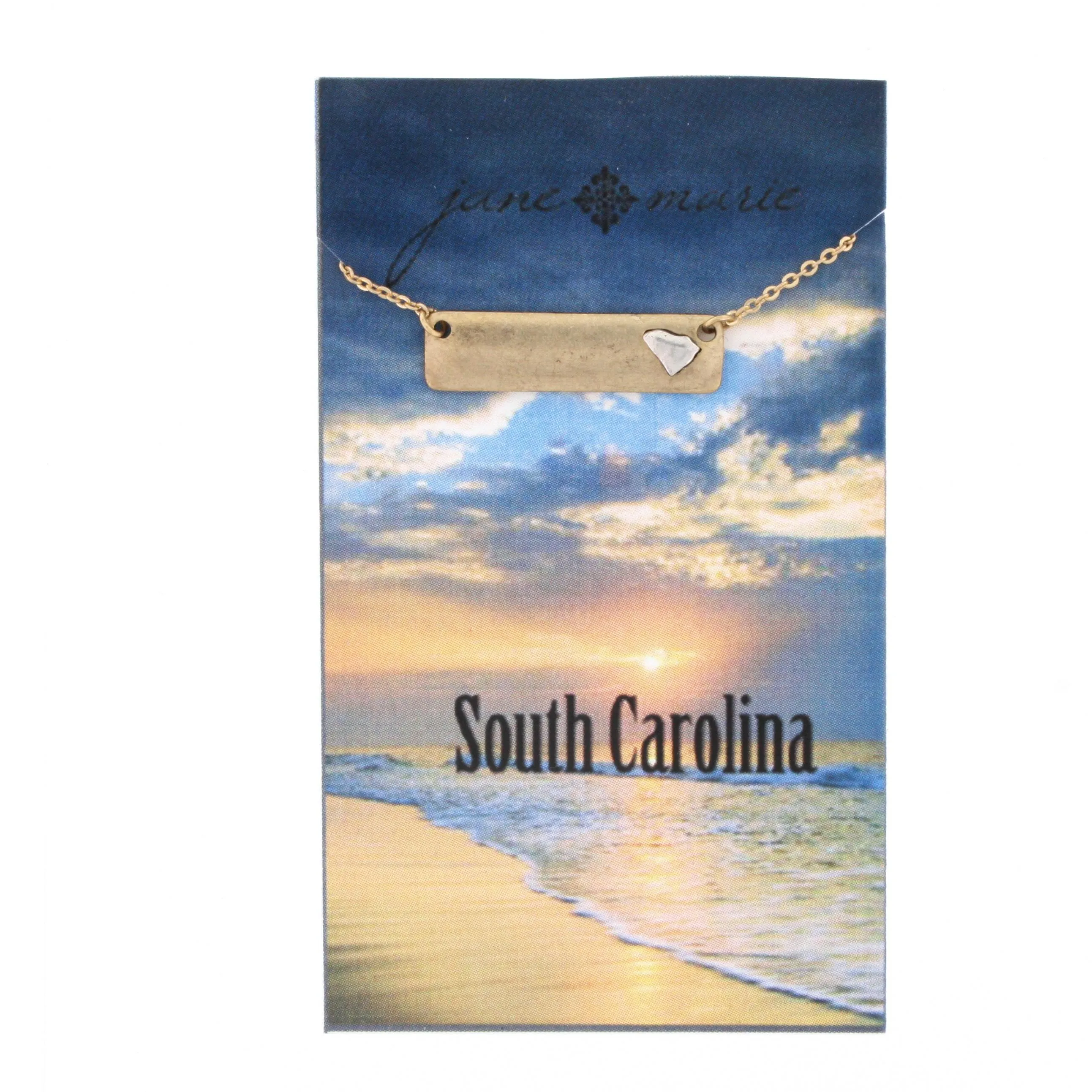 16" Gold South Carolina Bar Necklace, 3" Ext.