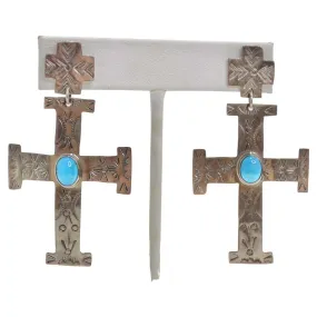 1960 Silver Turquoise Cross Earrings