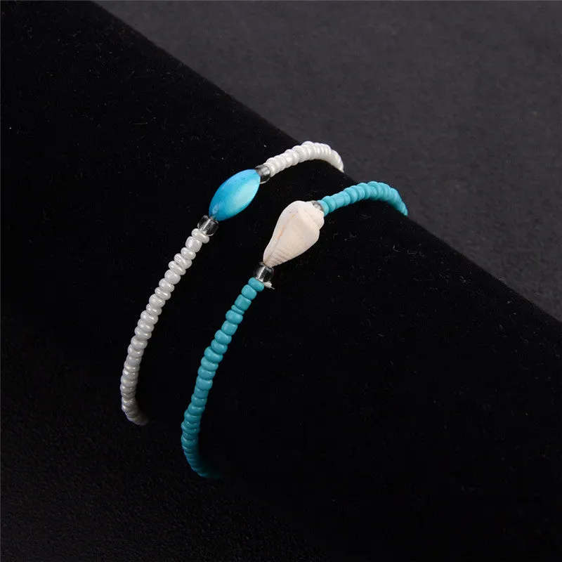 2pcs/Set Blue/White Color Boho Beads Ankle Bracelet
