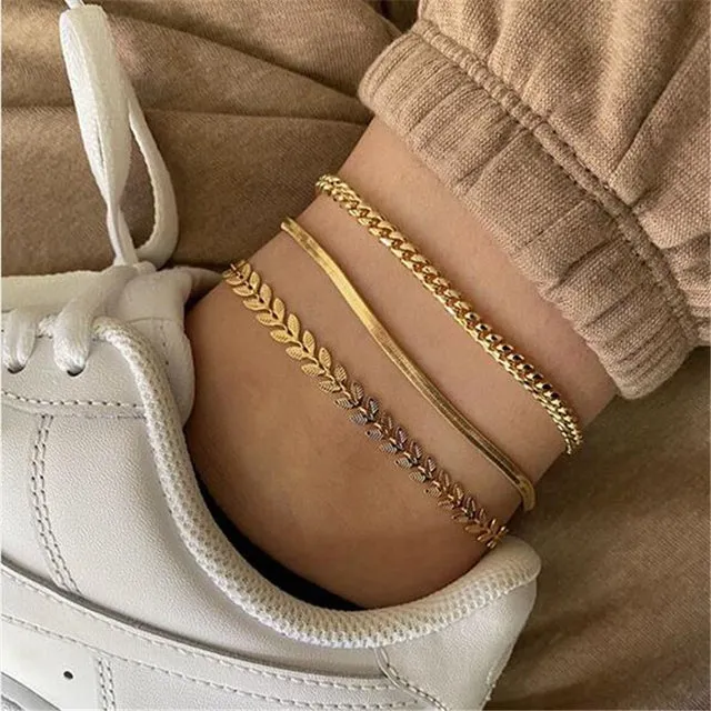 2pcs/Set Blue/White Color Boho Beads Ankle Bracelet
