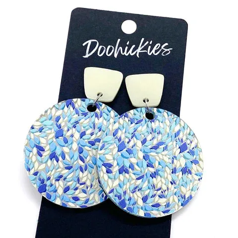 2" Cream Trapezoid & Blue Vine Dangle - Spring Acrylic Earrings