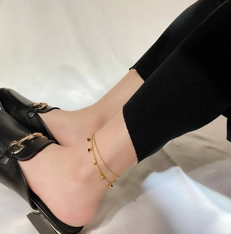 316L Stainless Steel Gold Color Cube Anklets