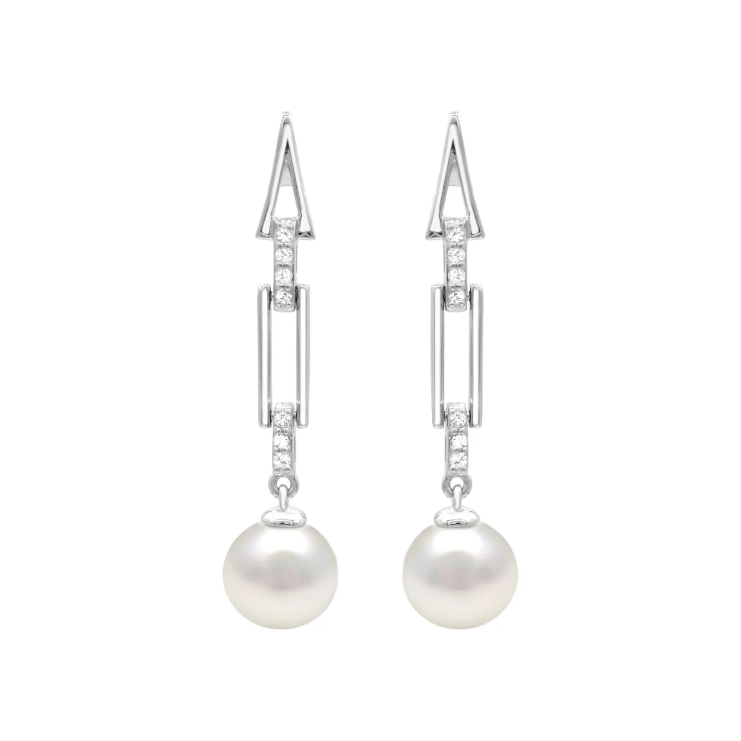 8.5X9MM Round Pearl and White Sapphire Drop & Dangle Earrings in Sterling Silver