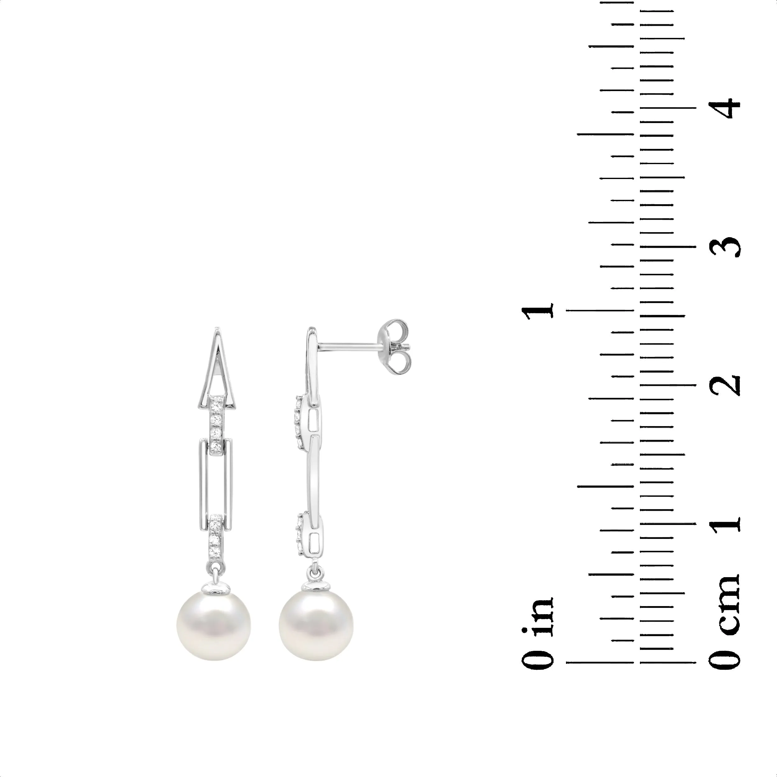 8.5X9MM Round Pearl and White Sapphire Drop & Dangle Earrings in Sterling Silver