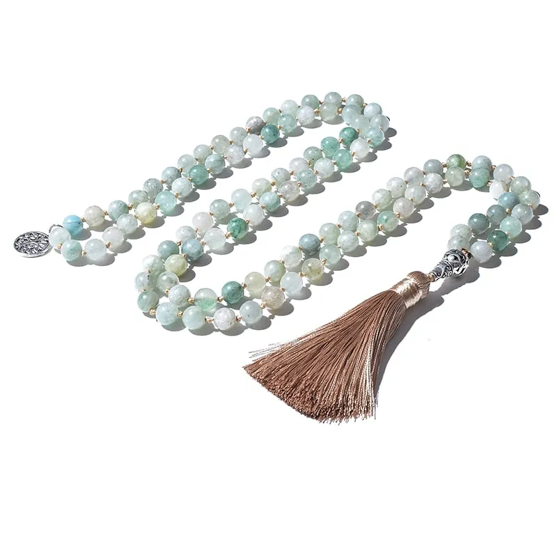 8mm African Jadeite108 Beaded Knotted Japamala Necklace Bracelet Set