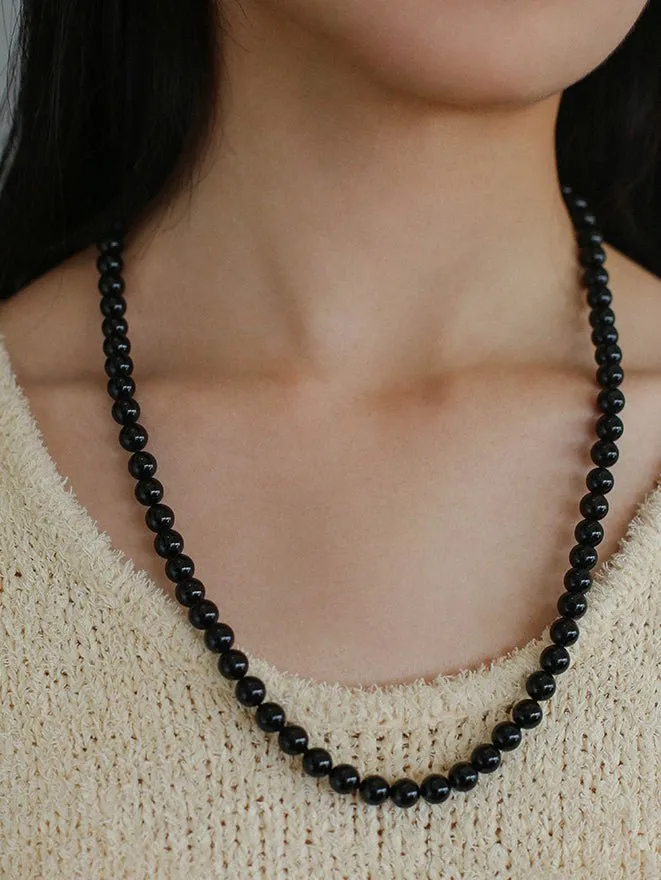8mm Black Agate Beaded Long Necklace