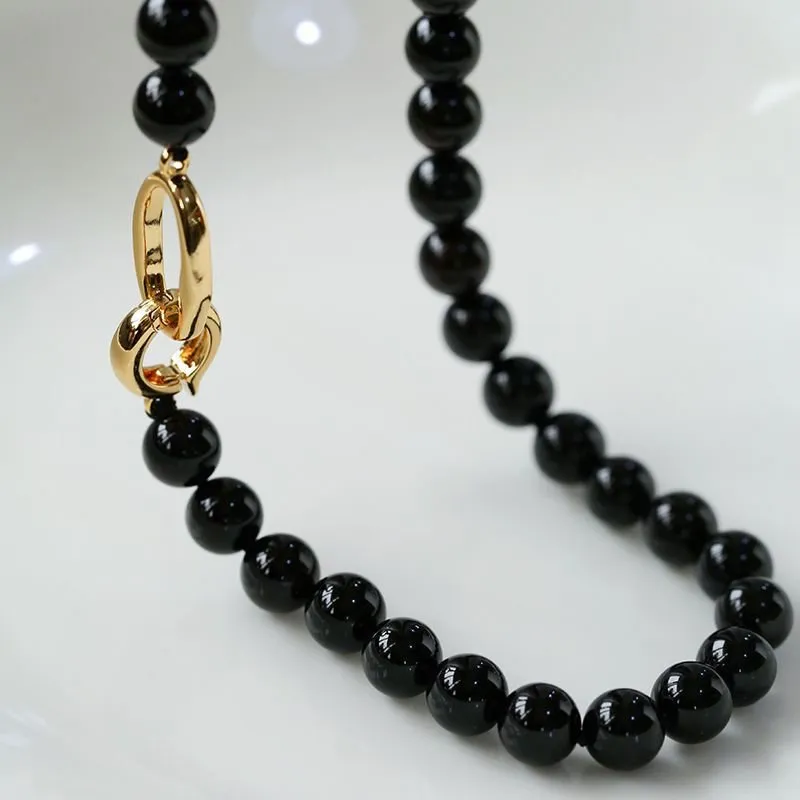 8mm Black Agate Beaded Long Necklace