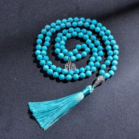 8MM Turquoise Knotted Japamala Necklace Meditation Yoga Spirit Jewelry 108 Mala Beaded Men