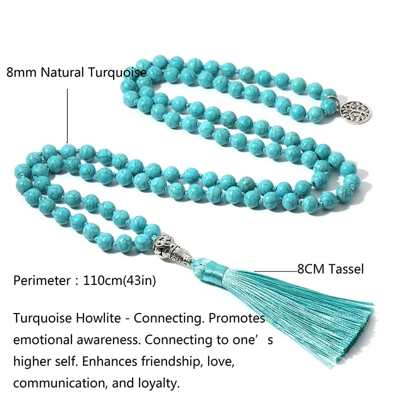 8MM Turquoise Knotted Japamala Necklace Meditation Yoga Spirit Jewelry 108 Mala Beaded Men