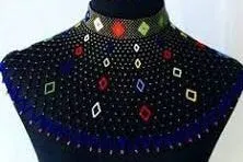 African choker, Blue and black handmade beaded shoulder length beaded zulu necklace from Kenya with free shipping