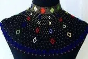 African choker, Blue and black handmade beaded shoulder length beaded zulu necklace from Kenya with free shipping