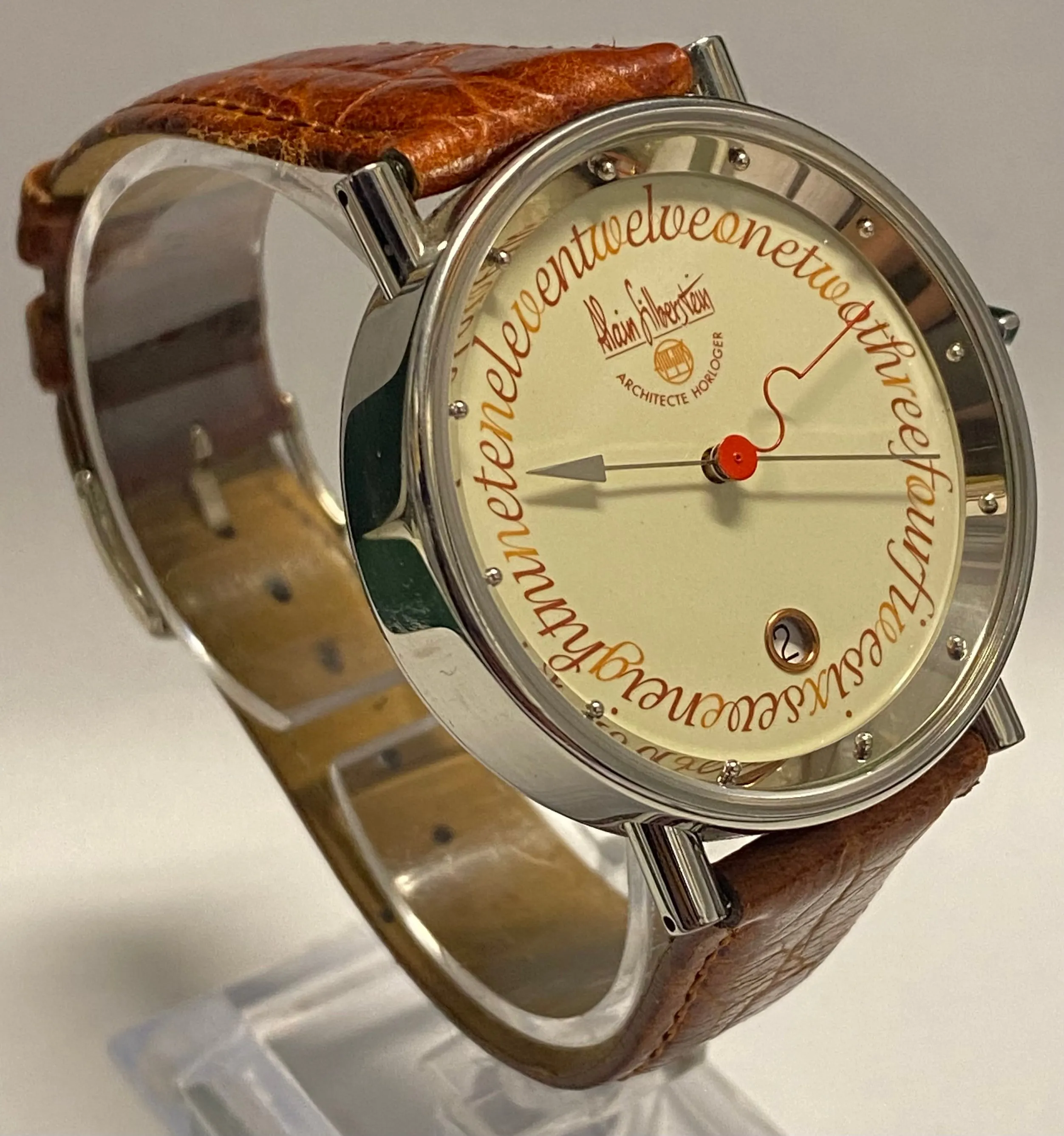 ALAIN SILBERSTAIN Large Case w/ Unique Cream Enamel Colored Dial Men's Watch - $16K APR w/ COA!!