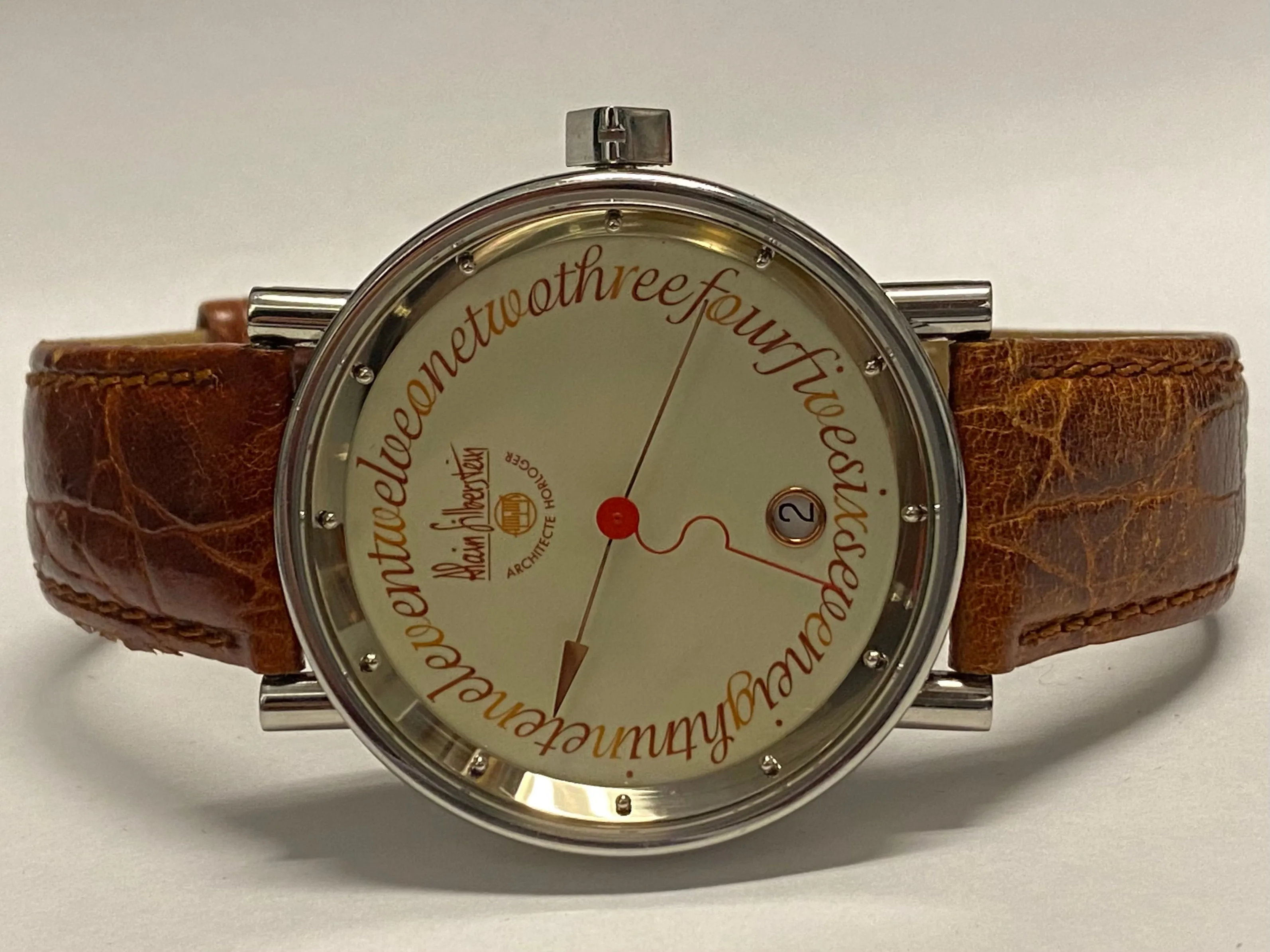 ALAIN SILBERSTAIN Large Case w/ Unique Cream Enamel Colored Dial Men's Watch - $16K APR w/ COA!!