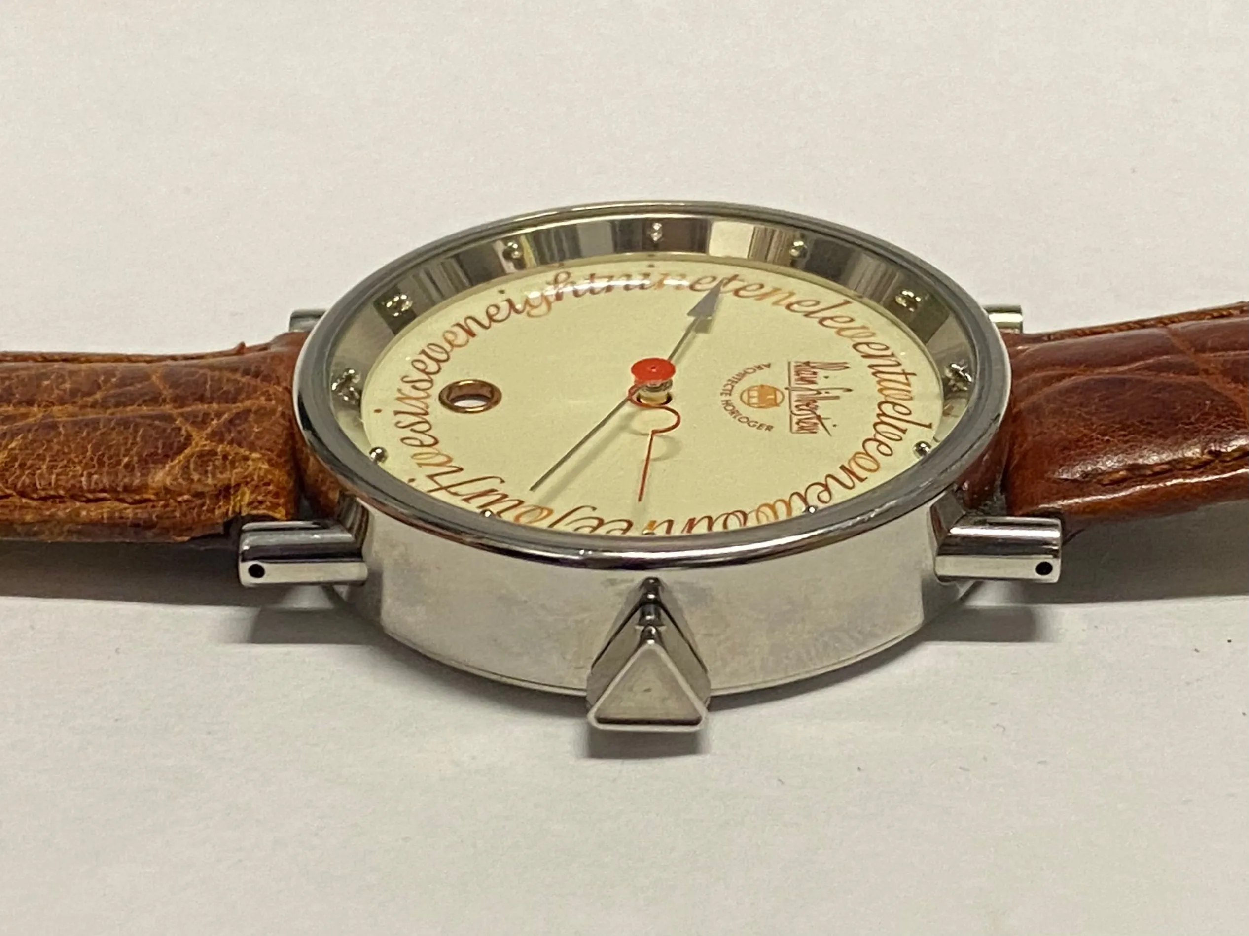 ALAIN SILBERSTAIN Large Case w/ Unique Cream Enamel Colored Dial Men's Watch - $16K APR w/ COA!!