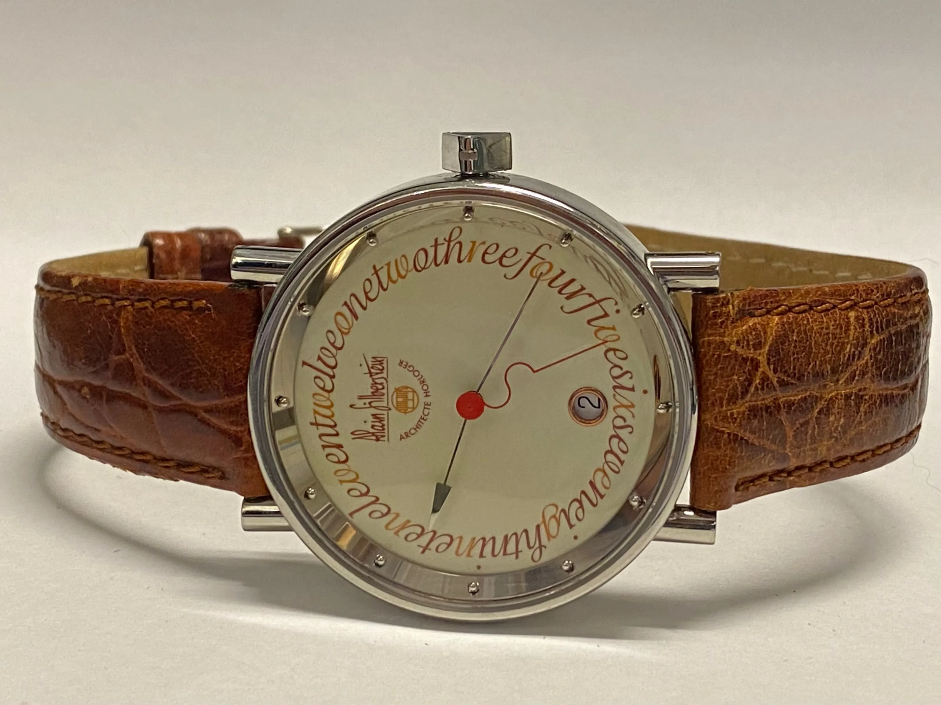 ALAIN SILBERSTAIN Large Case w/ Unique Cream Enamel Colored Dial Men's Watch - $16K APR w/ COA!!