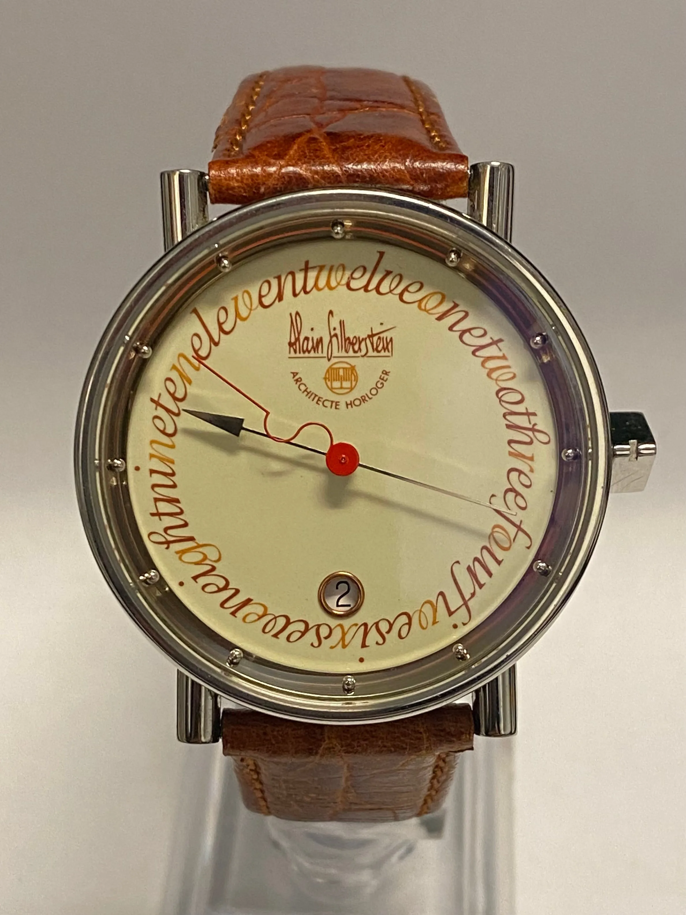 ALAIN SILBERSTAIN Large Case w/ Unique Cream Enamel Colored Dial Men's Watch - $16K APR w/ COA!!