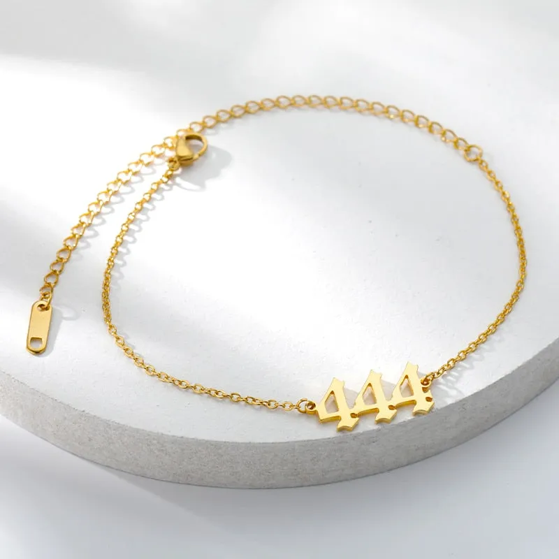 Angel Number Stainless Steel Anklets in Gold and Silver