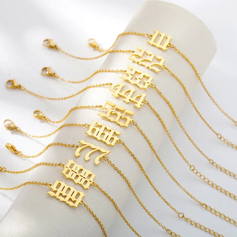 Angel Number Stainless Steel Anklets in Gold and Silver