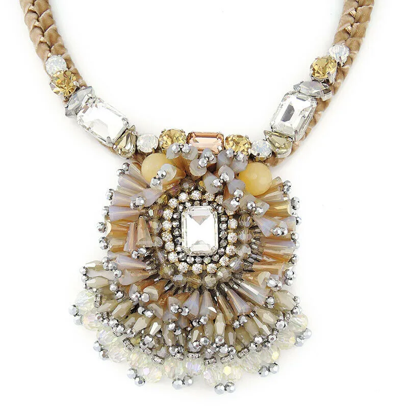 Bead Embroidery Fringes Pendant Handmade Necklace