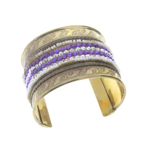 Beaded Bracelet Cuff, Antique Brass Beaded Inlay, ea