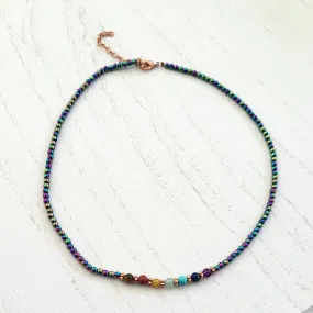 BESHEEK Copper Rainbow Hematite Chakra Beaded Adjustable Necklace? Handmade Hypoallergenic Boho Beach Gala Wedding Style Fashion Jewelry