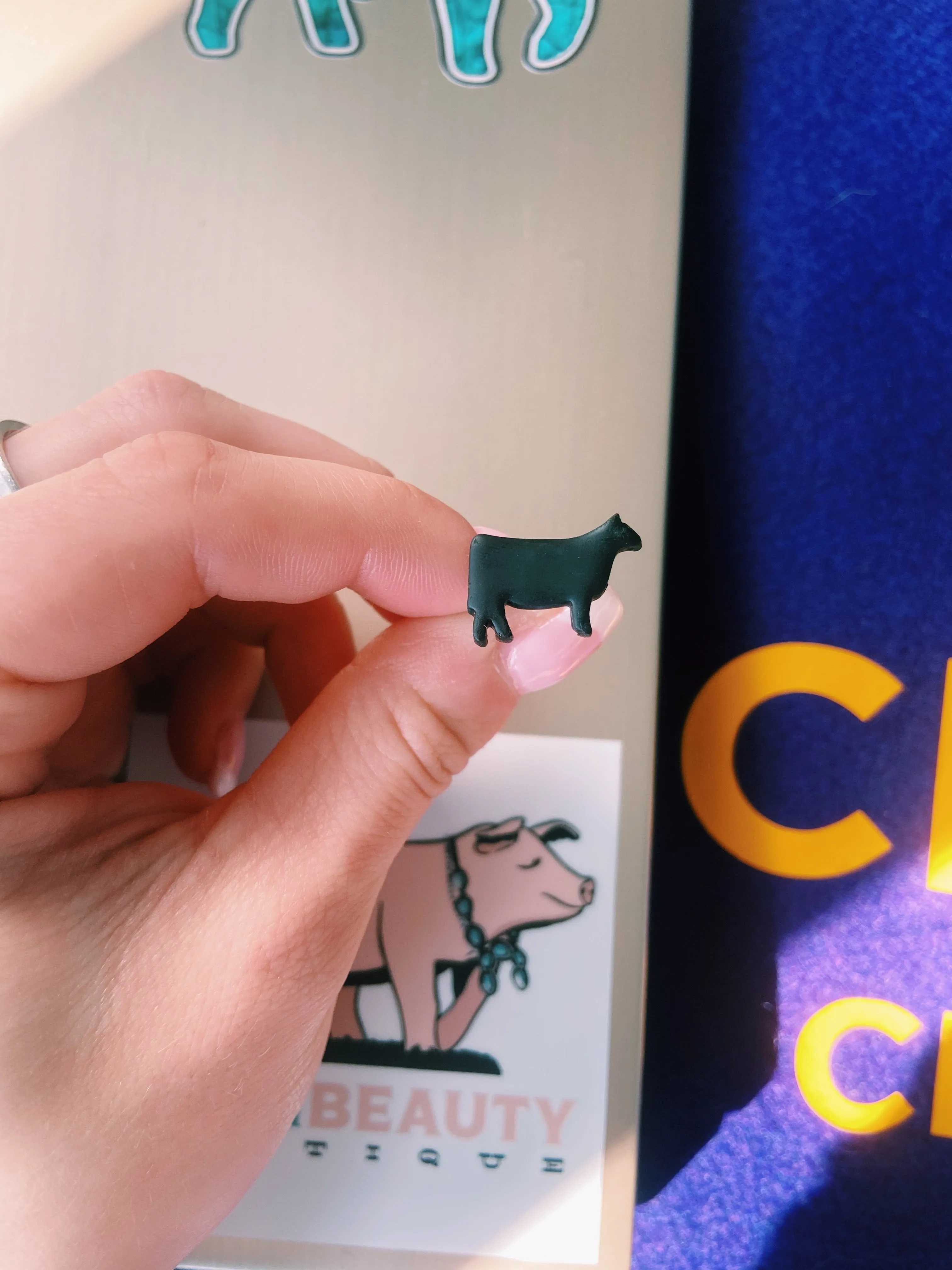 Black Cow Clay Stud Earrings