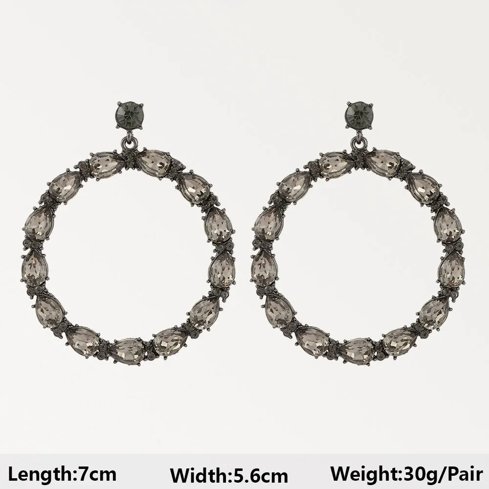Black Heart Flower Geometric Acrylic Crystal Hanging Drop Earrings