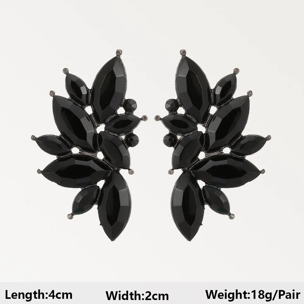Black Heart Flower Geometric Acrylic Crystal Hanging Drop Earrings