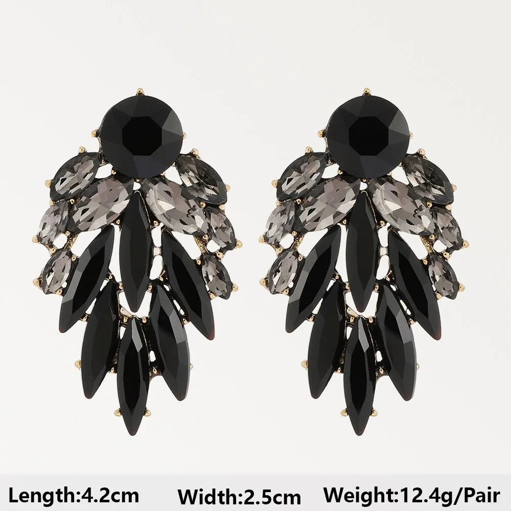 Black Heart Flower Geometric Acrylic Crystal Hanging Drop Earrings