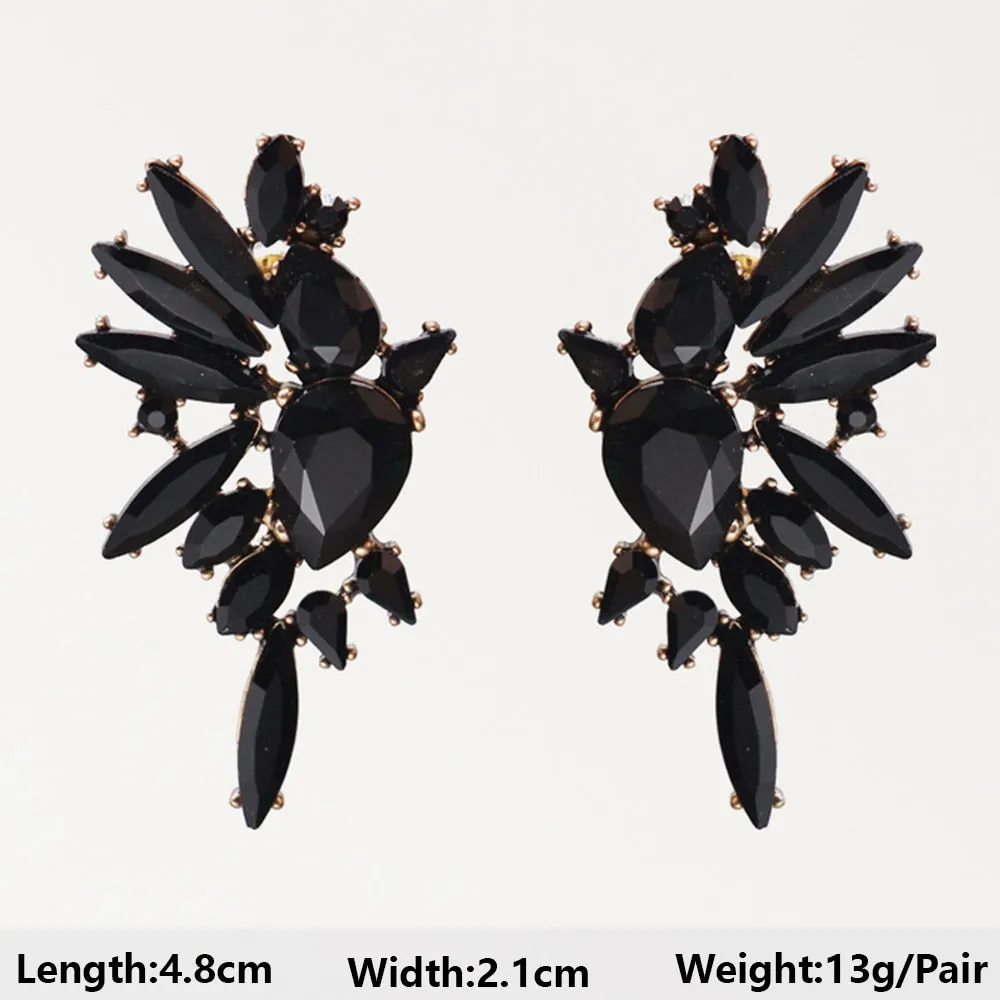 Black Heart Flower Geometric Acrylic Crystal Hanging Drop Earrings