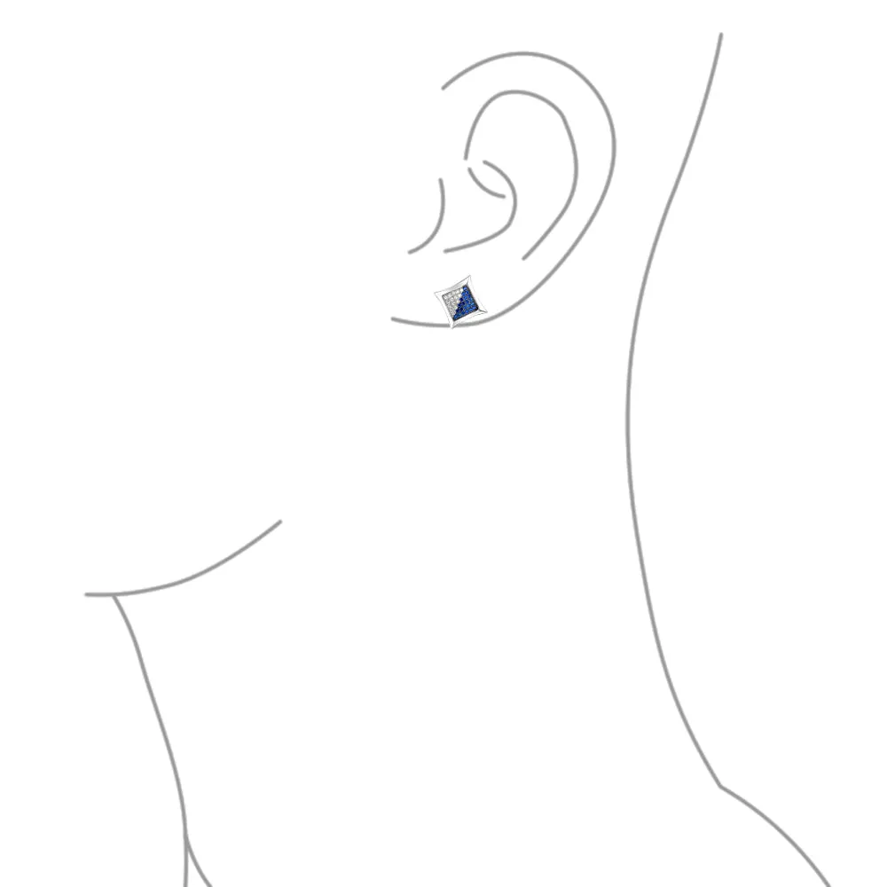 Black Yellow Blue CZ Stud Earrings, Square Cubic Zirconia, Sterling Silver, 10MM
