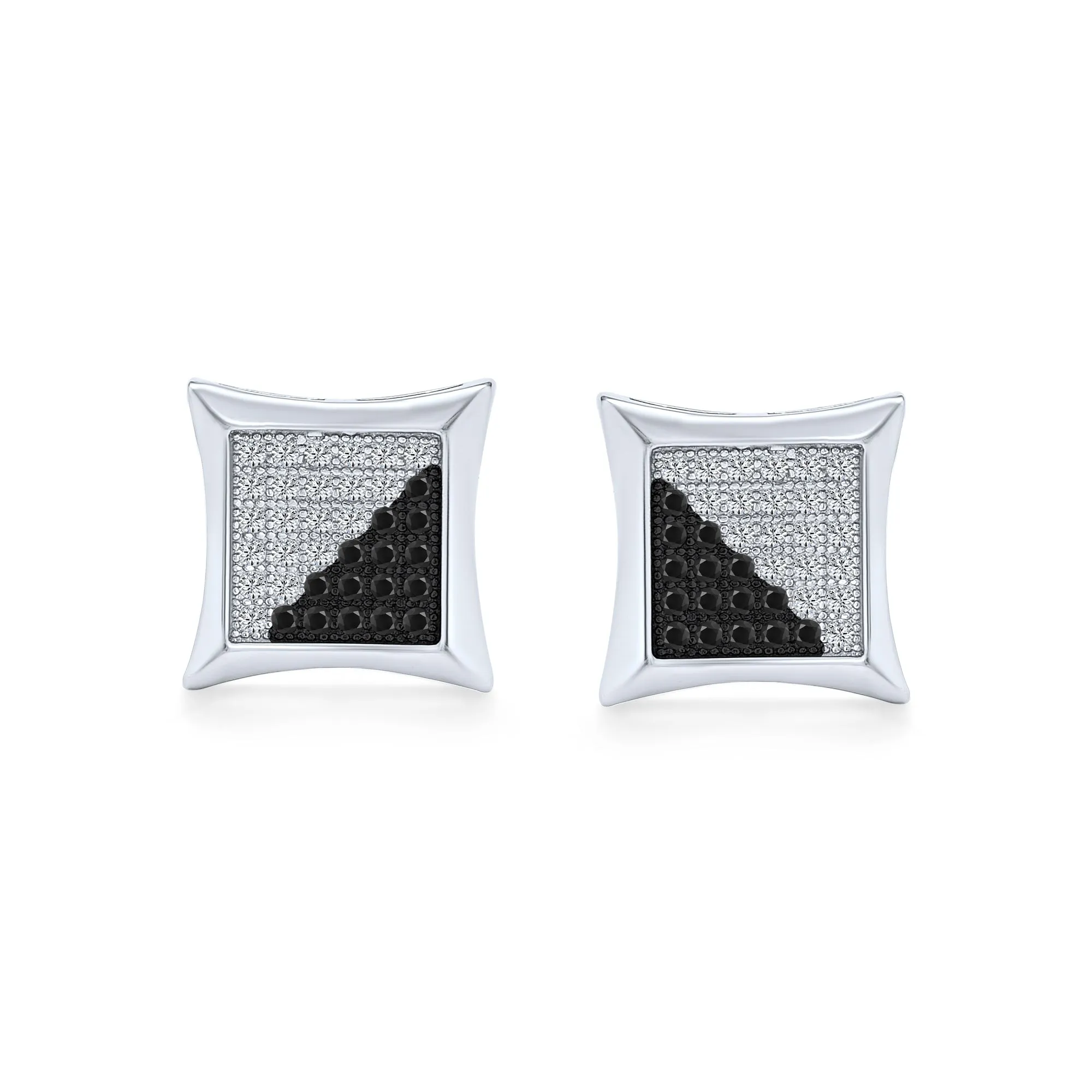 Black Yellow Blue CZ Stud Earrings, Square Cubic Zirconia, Sterling Silver, 10MM