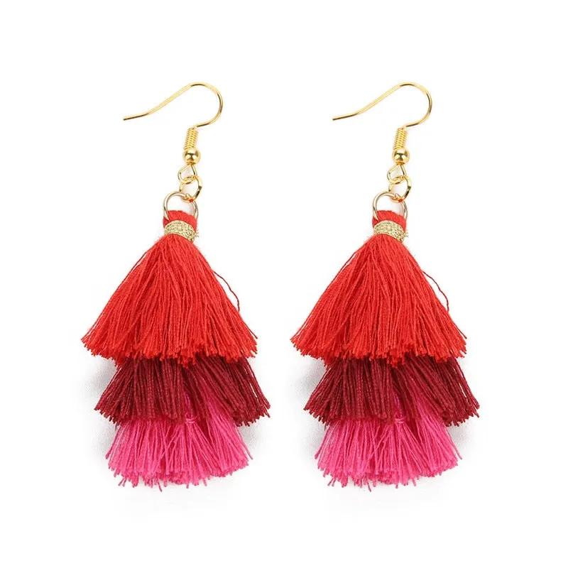 Bohemian 3 Layered Fringed Tassel Earrings