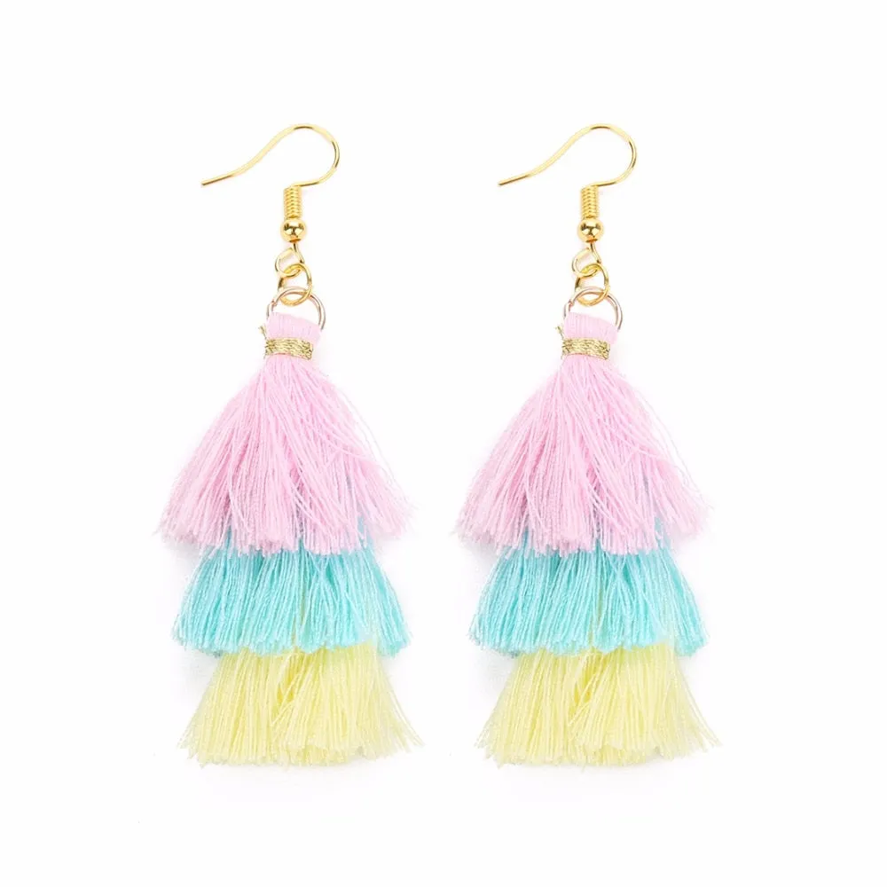 Bohemian 3 Layered Fringed Tassel Earrings