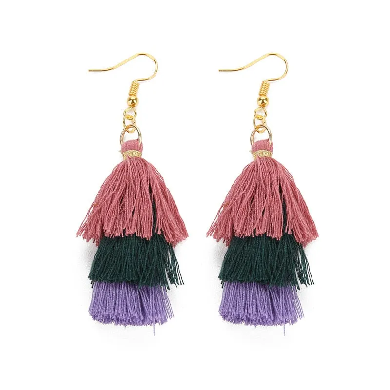 Bohemian 3 Layered Fringed Tassel Earrings