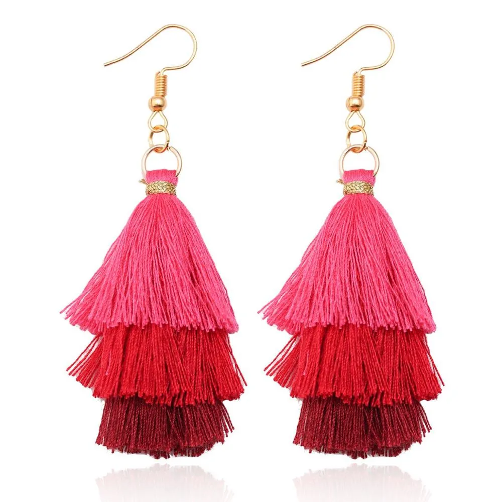 Bohemian 3 Layered Fringed Tassel Earrings
