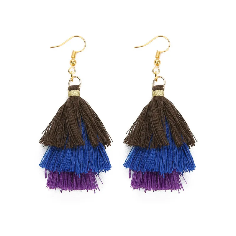 Bohemian 3 Layered Fringed Tassel Earrings